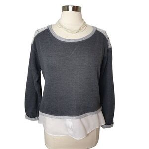 Women's Sweatshirt Lightweight Jersey Studded Long Sleeve Pullover Top Large